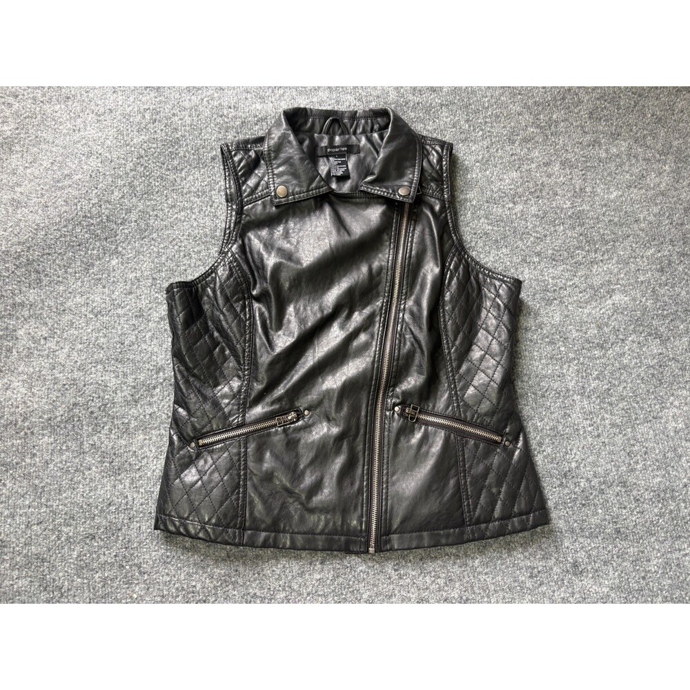 Paper Tee Jacket Womens Large Black Faux Leather Full Zip Vest